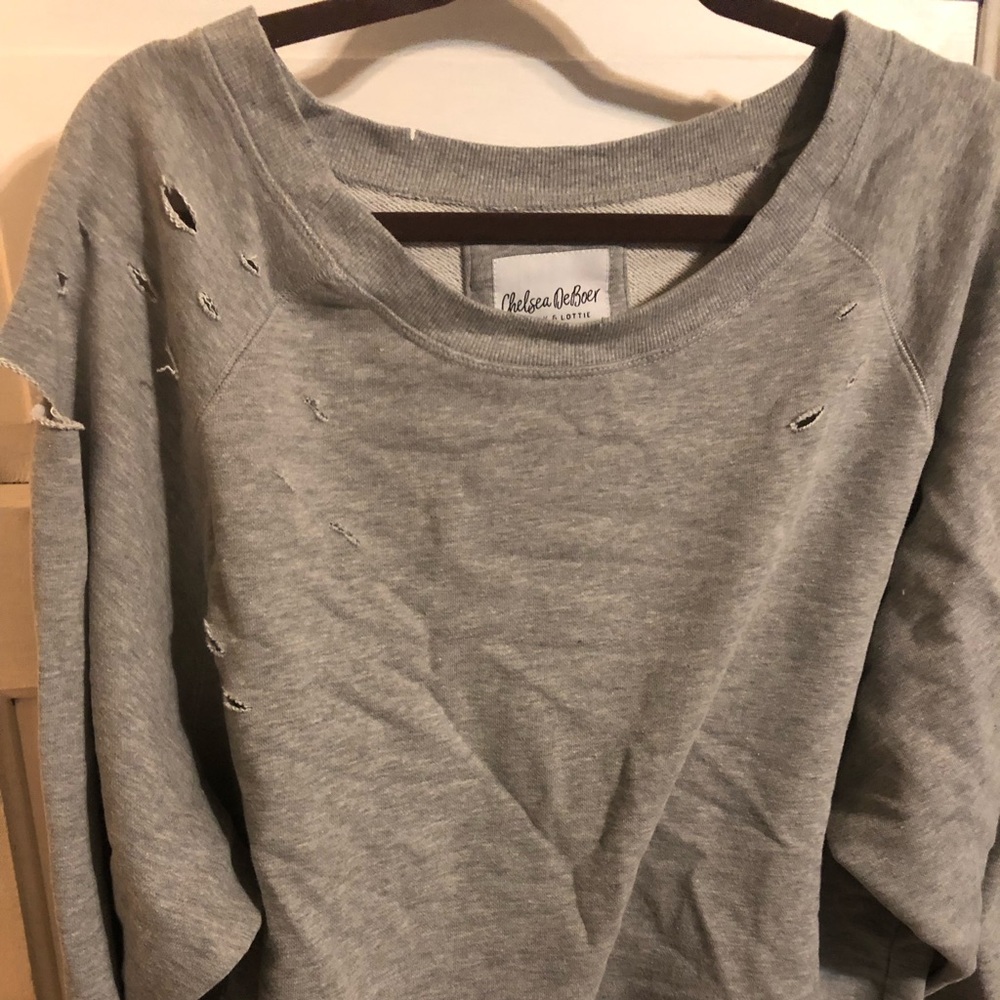 Distressed Chelsea deBoer grey sweatshirt